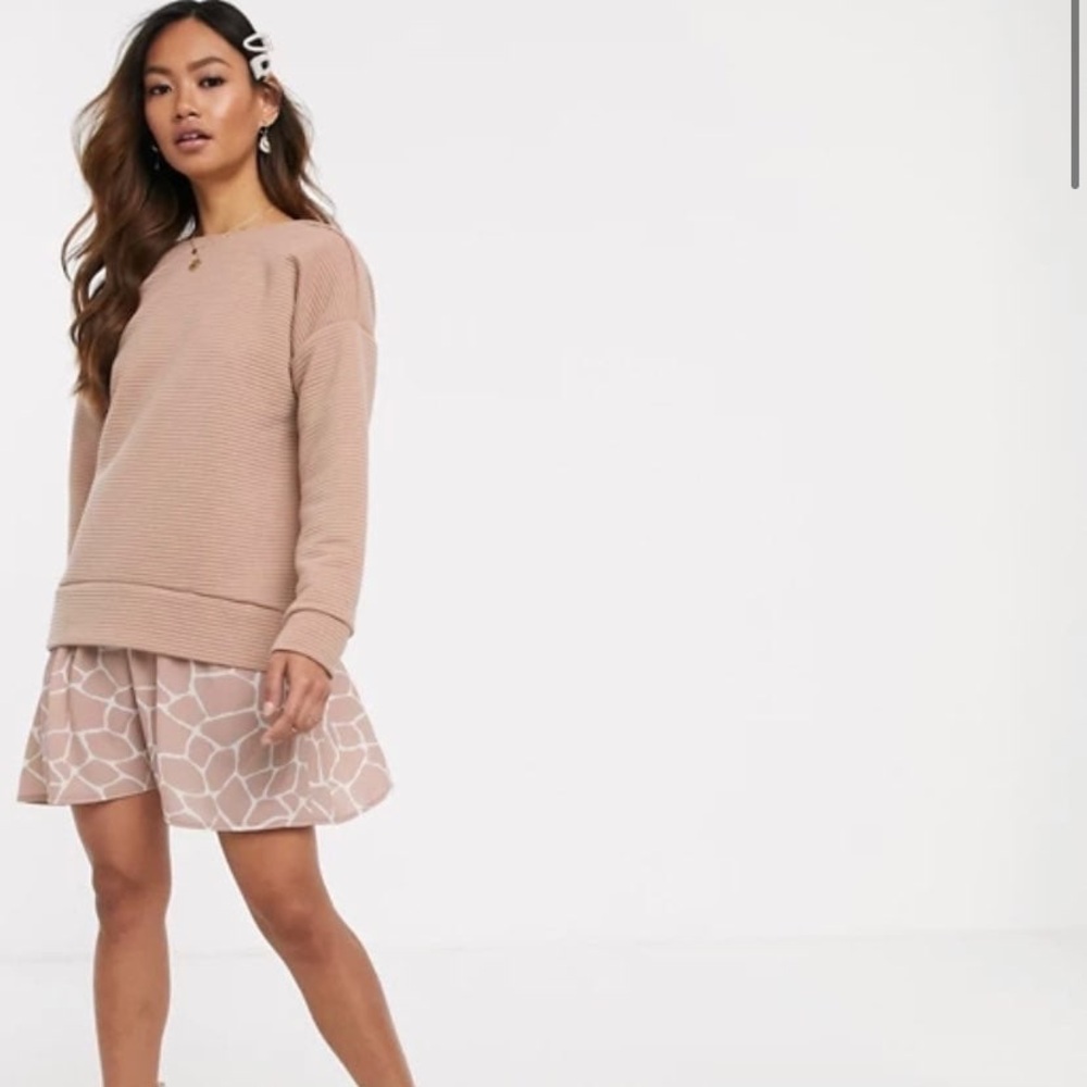 ASOS Crewneck rib sweater dress with giraffe print hem